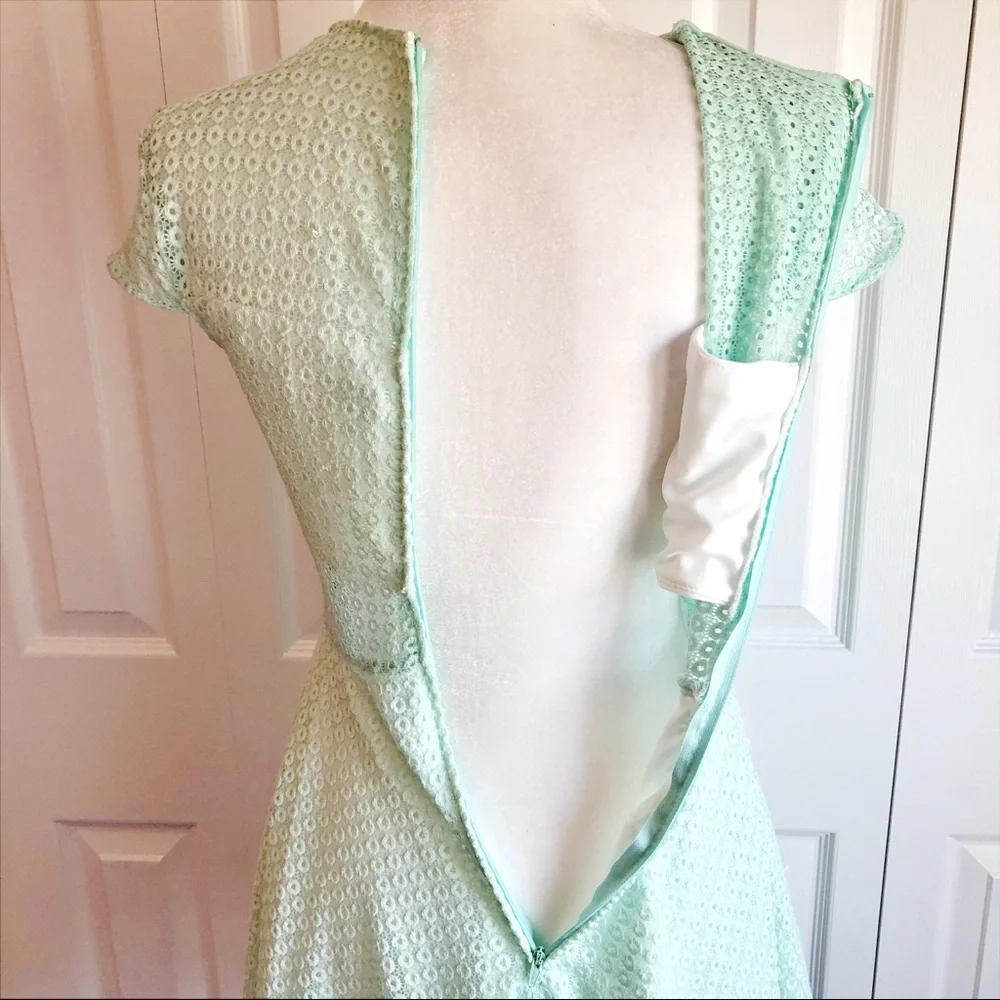 B. Darlin Juniors' Mint Green Fit & Flare Lace Dot Eyelet Dress - Picture 15 of 16